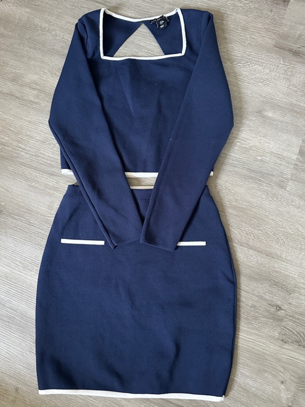 Sincerly Jules Navy Two-Piece Long-Sleeve Dress with White Trim